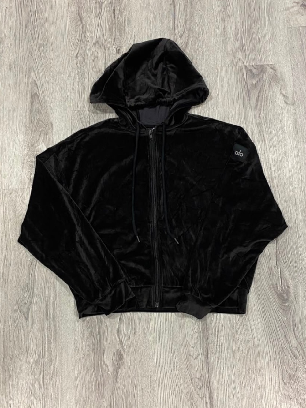 Alo Yoga Black Velour Full Zip Hoodie Jacket Small.